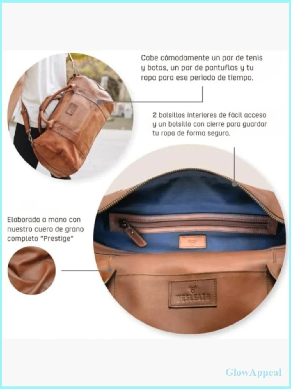Full Grain Leather Duffle Bag - 25L Travel Gym Carry-On Weekender with Brass